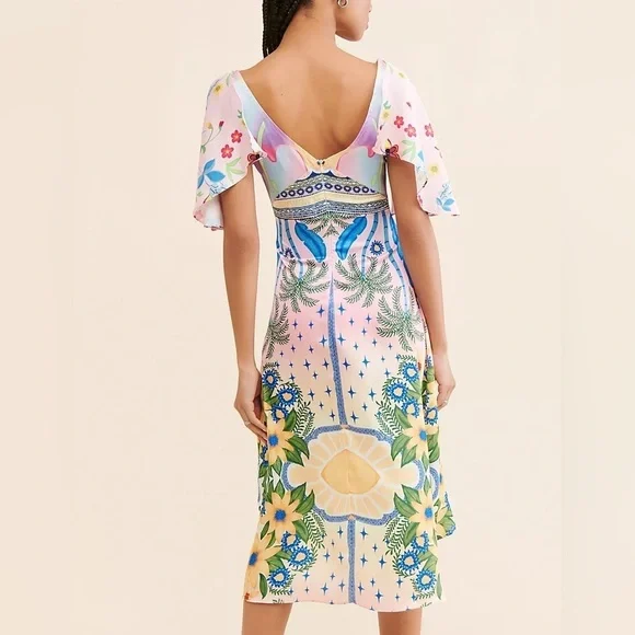 Oceanus Camille Satin Midi Dress Size XXL - Picture 9 of 16